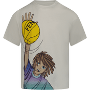 Fendi Kids Boys T-Shirt Light Beige